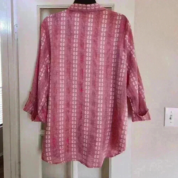 Allison Daley Women's Plus Pink 3/4 Sleeve Light Button Down 1X Fall Western - Picture 2 of 11